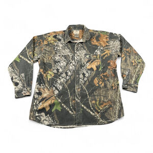 Vintage Mossy Oak Shirt Adult 2XL XXL Brown Camouflage Flannel Chamois Hunting